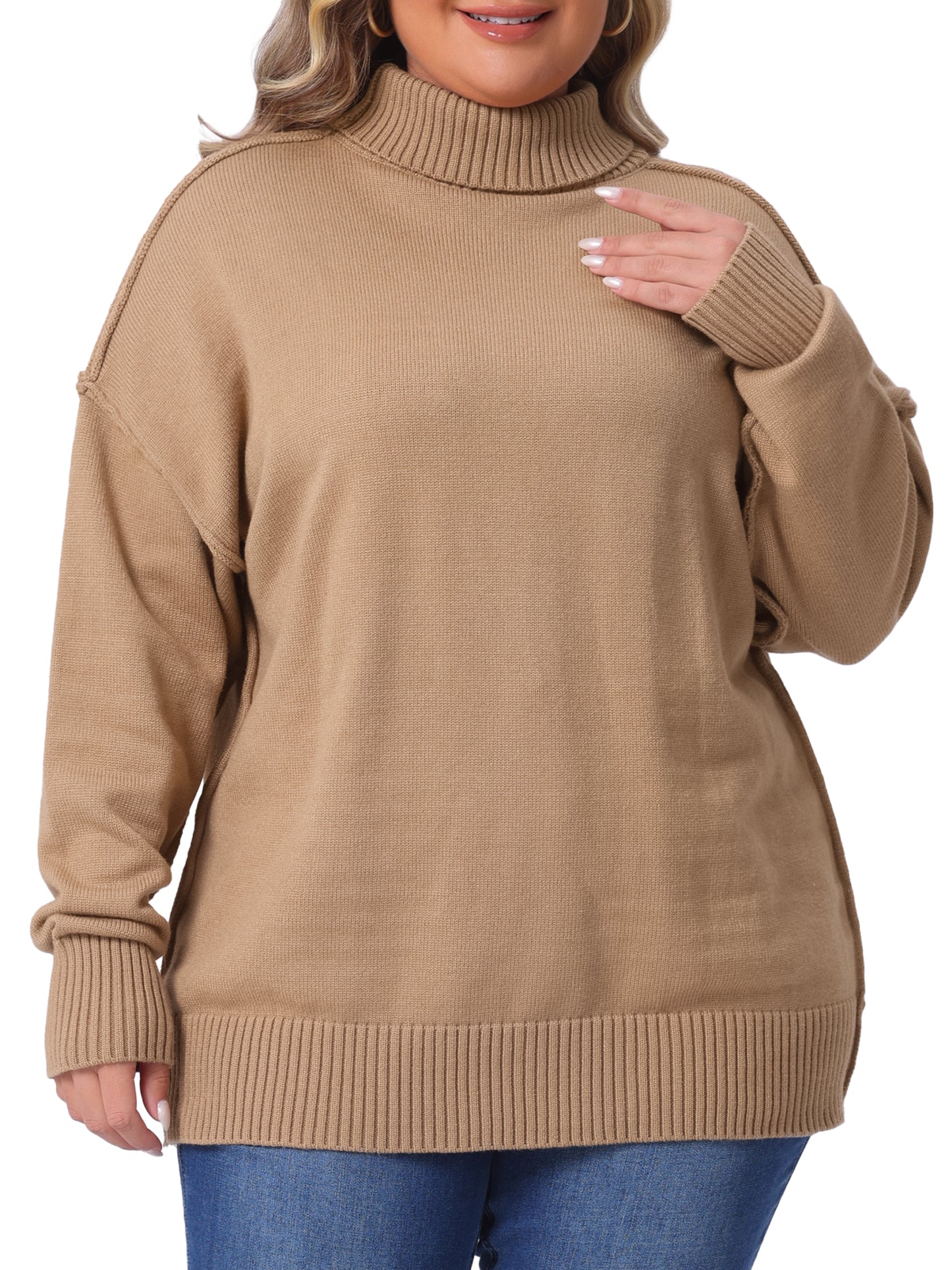 Women Plus Size Sweater Turtleneck Long Sleeve Knit Top Casual Loose Pullover Knitwear