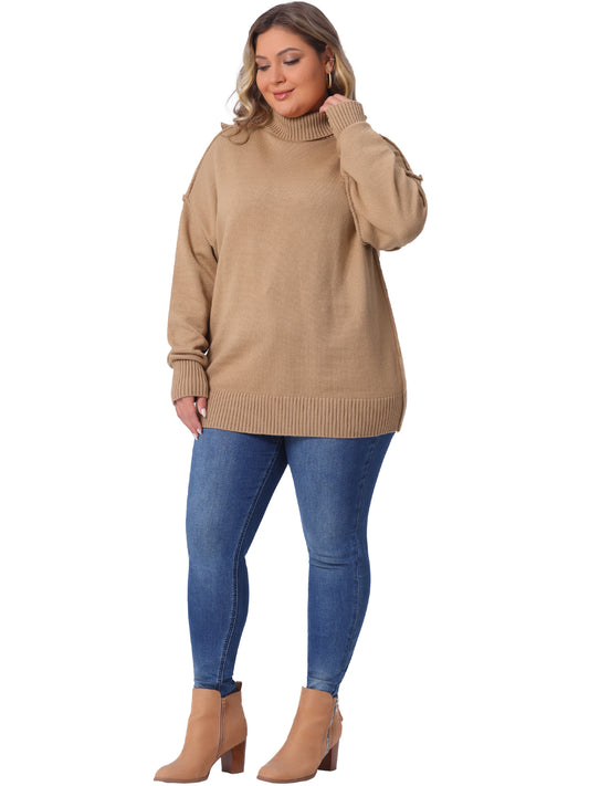 Women Plus Size Sweater Turtleneck Long Sleeve Knit Top Casual Loose Pullover Knitwear
