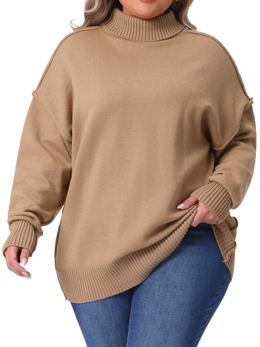 Women Plus Size Sweater Turtleneck Long Sleeve Knit Top Casual Loose Pullover Knitwear