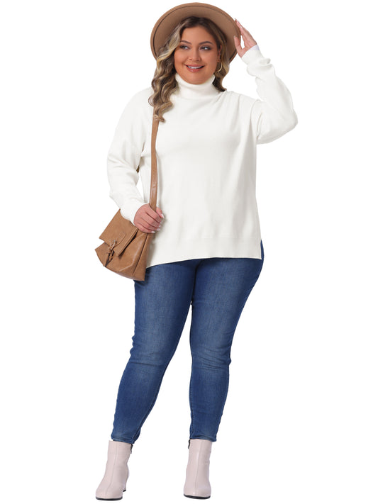 Women Plus Size Sweaters Turtle Neck Long Sleeve Side Slit Casual Loose Pullover Knit Top