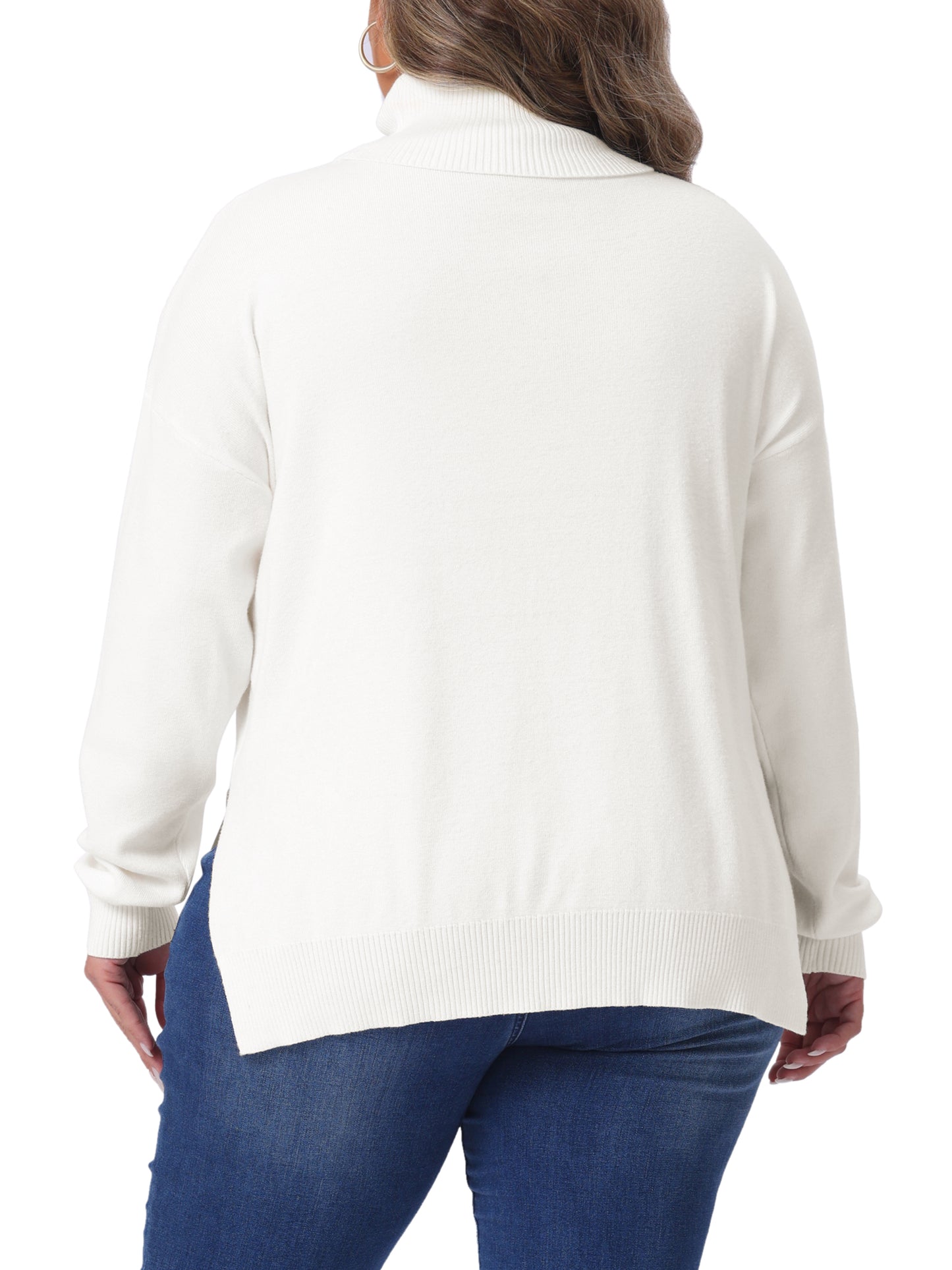 Women Plus Size Sweaters Turtle Neck Long Sleeve Side Slit Casual Loose Pullover Knit Top