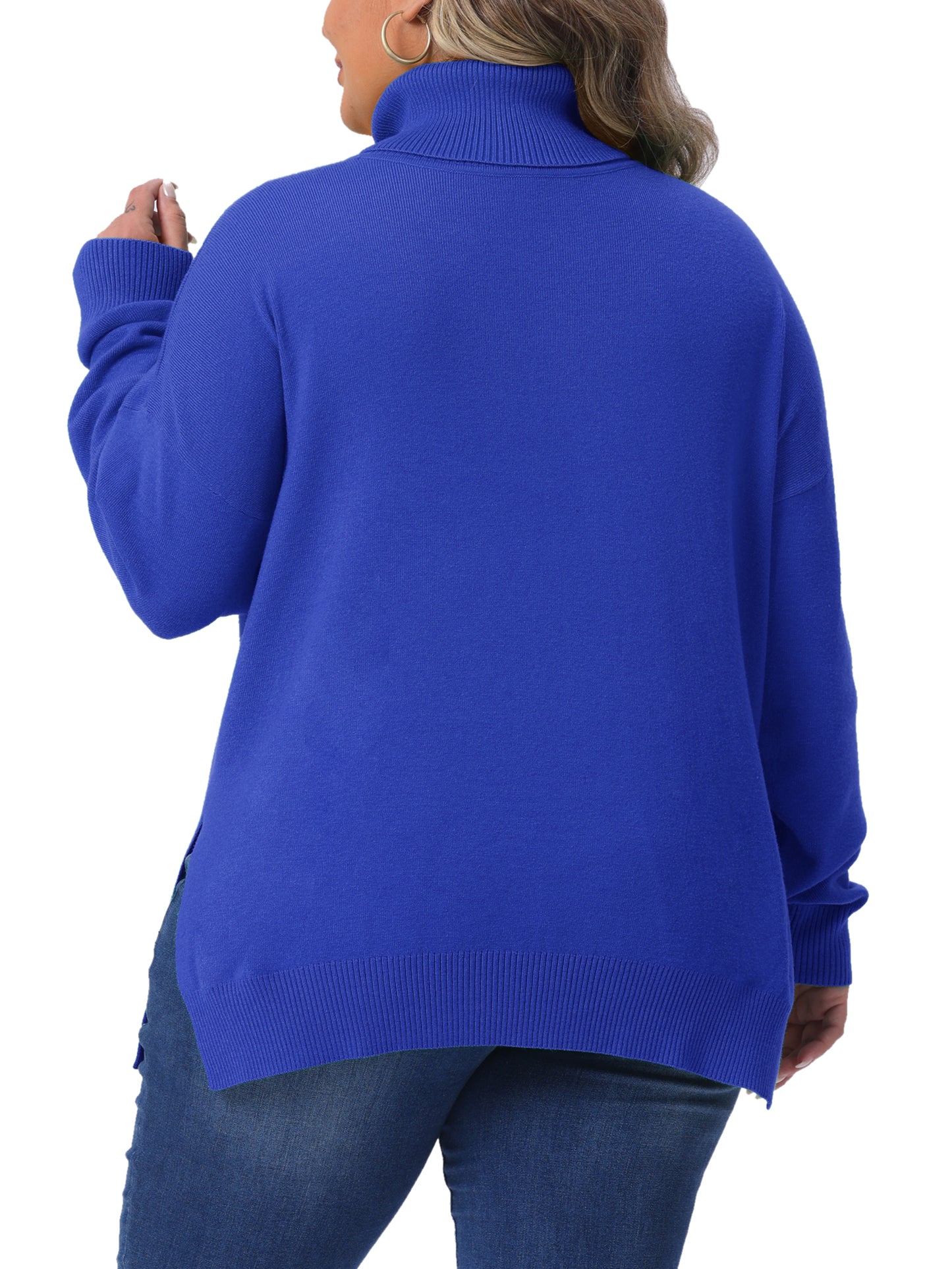 Women Plus Size Sweaters Turtle Neck Long Sleeve Side Slit Casual Loose Pullover Knit Top