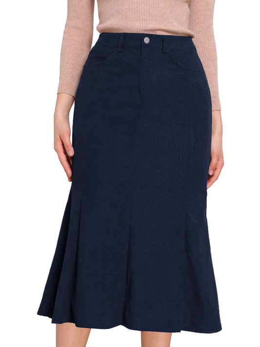 Women Winter Fall High Waist Corduroy Elegant Fishtail Midi Skirt