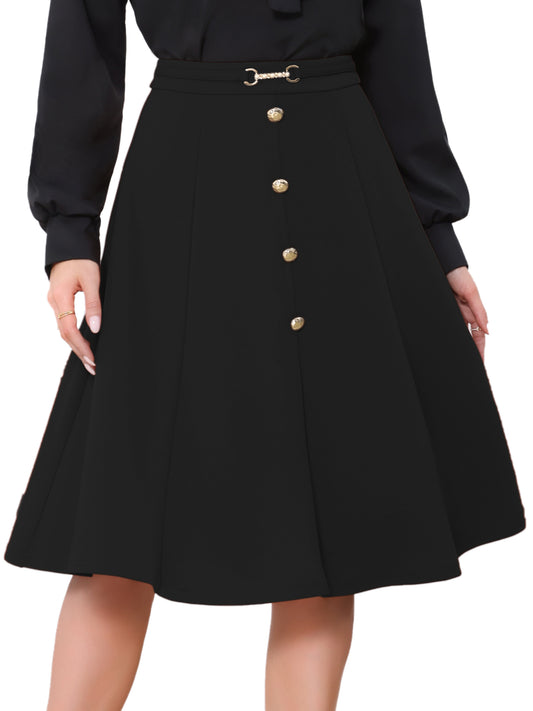 Women's Vintage High Waist Pleated A-Line Midi Flare Skirt