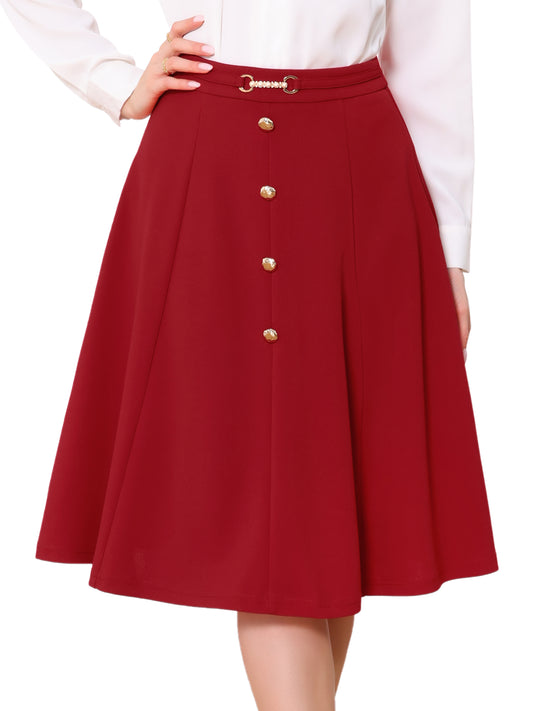 Women's Vintage High Waist Pleated A-Line Midi Flare Skirt