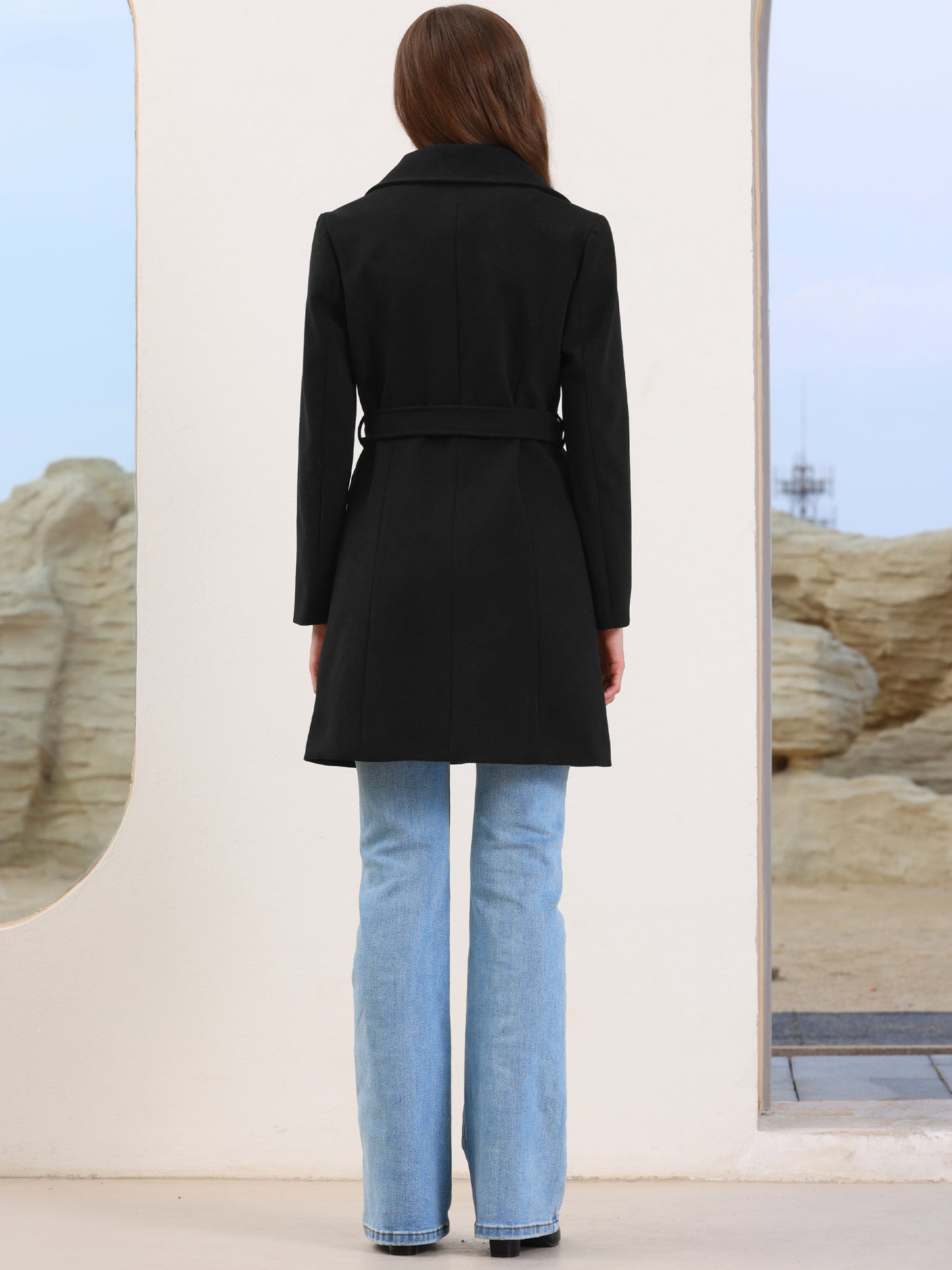 Women's Winter Pea Coats Lapel Collar Trench Overcoat with Belt
