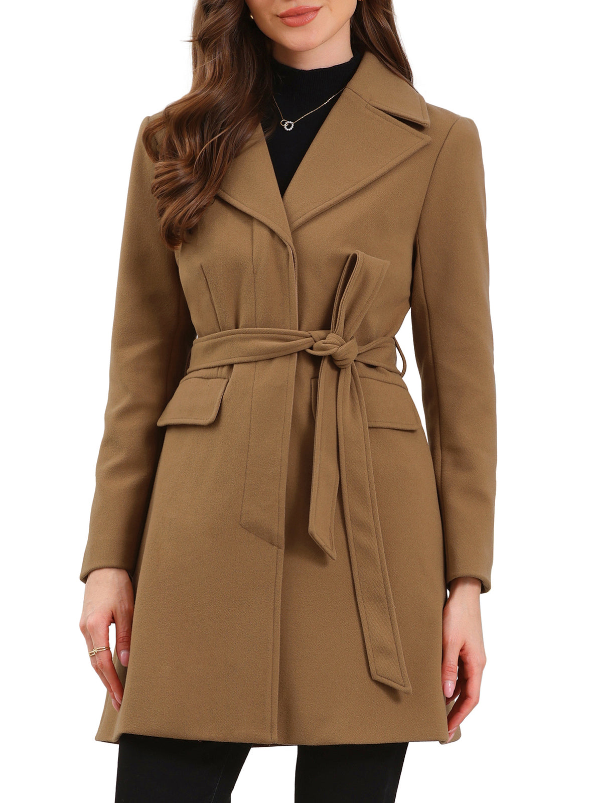 Women's Winter Pea Coats Lapel Collar Trench Overcoat with Belt