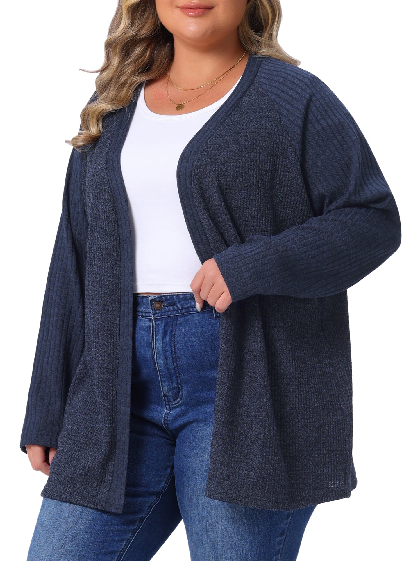 Women Plus Size Knit Cardigans Open Front Long Sleeve Lightweight Midi Sweater Cardigans