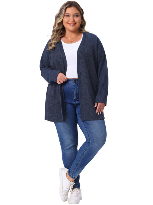 Women Plus Size Knit Cardigans Open Front Long Sleeve Lightweight Midi Sweater Cardigans