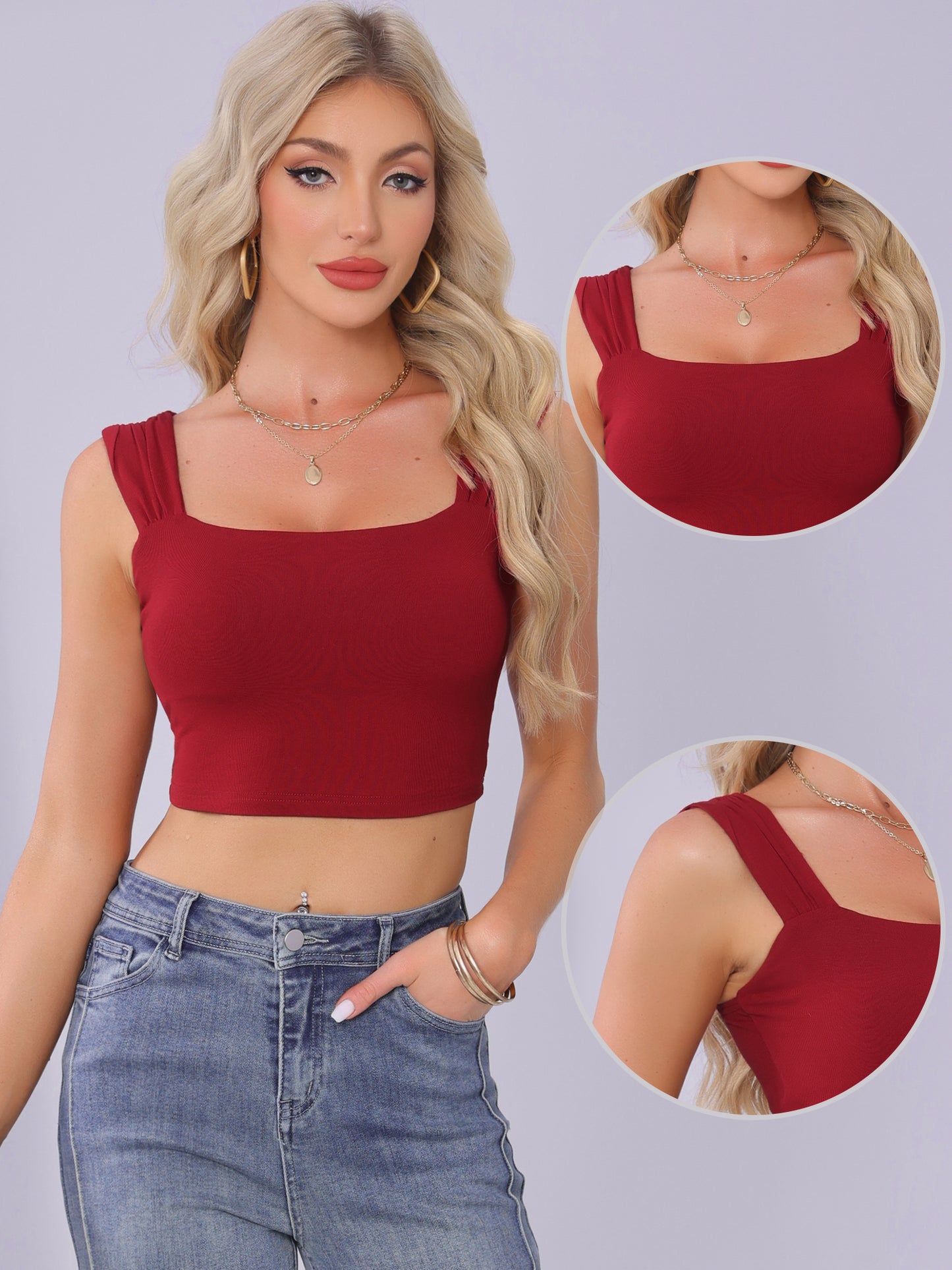 Women Strappy Tank Top Sleeveless Square Neck Fitted Night Out Party Crop Top