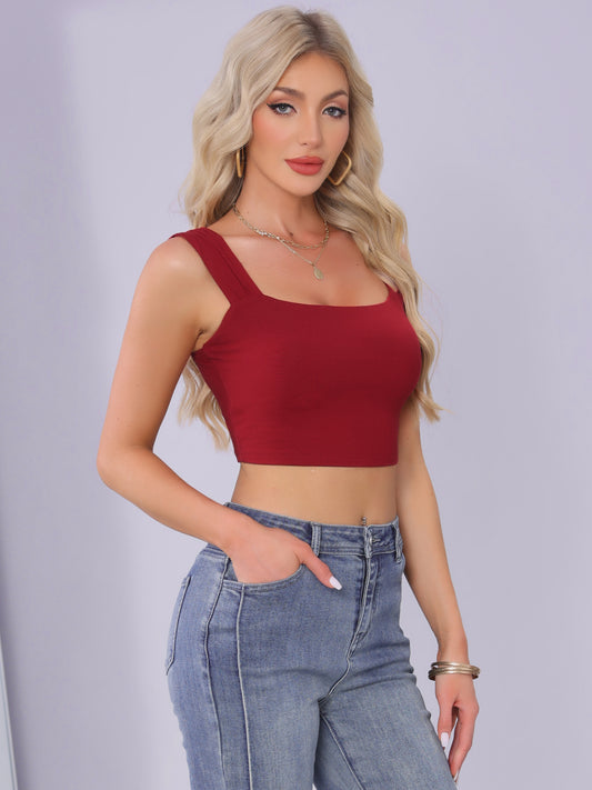 Women Strappy Tank Top Sleeveless Square Neck Fitted Night Out Party Crop Top
