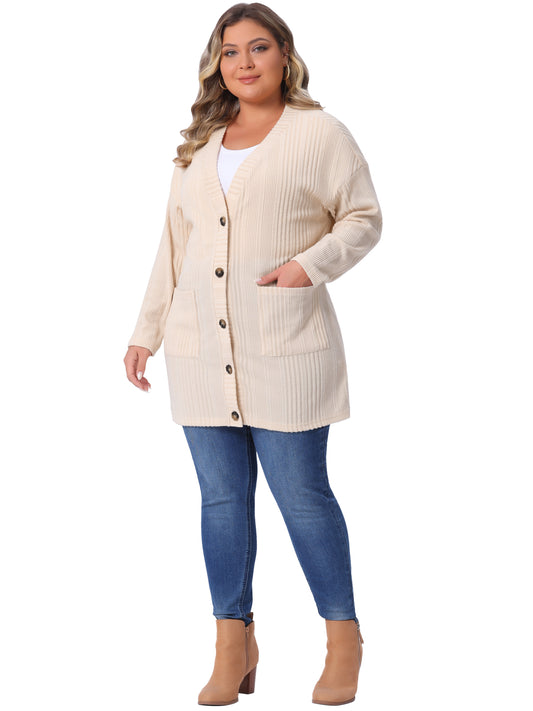 Women Plus Size Cardigans Button V Neck Long Sleeve Lightweight Knit Cardigan with Pockets