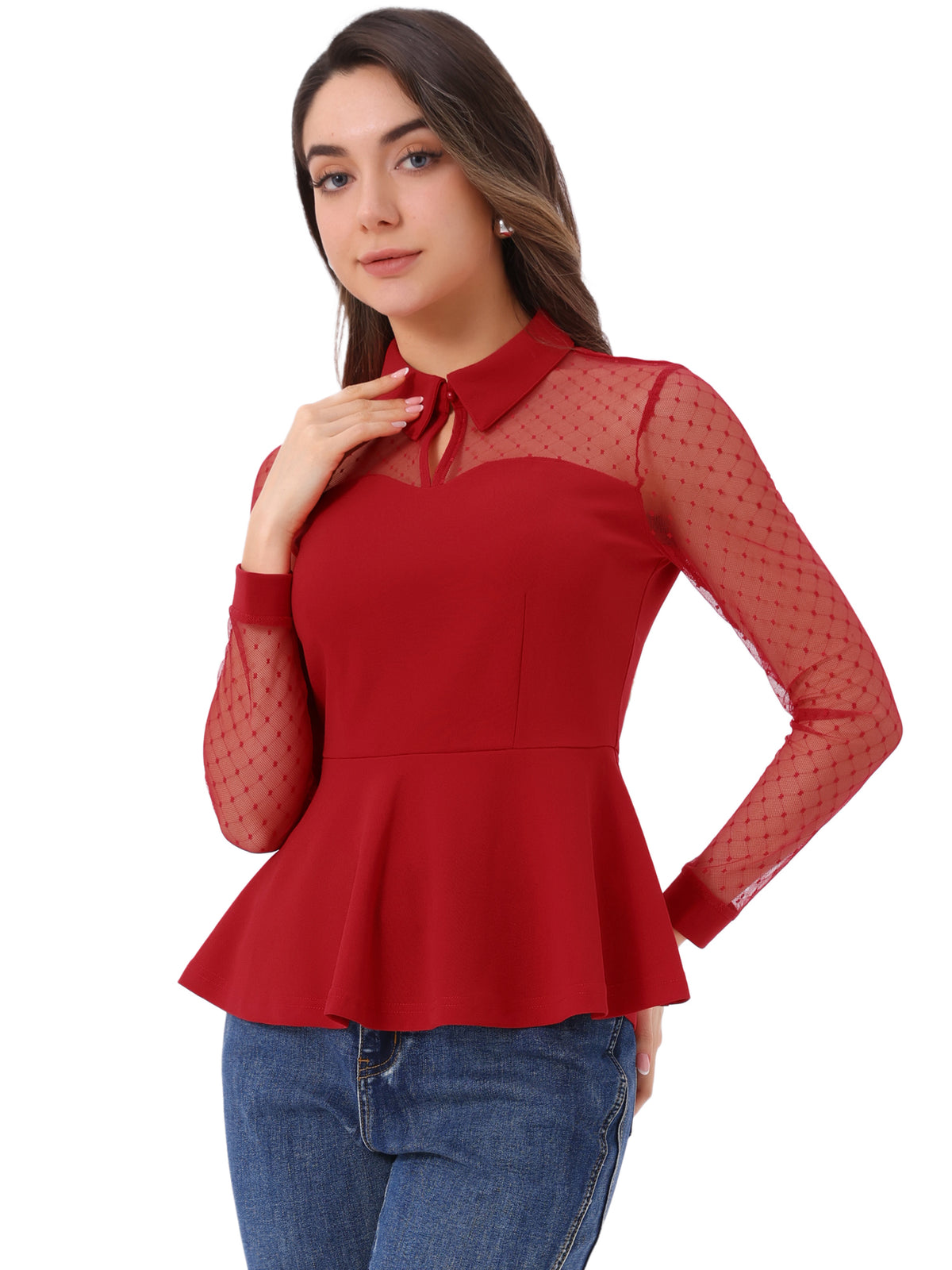 Women's Peplum Top Mesh Sleeve Gothic Blouse