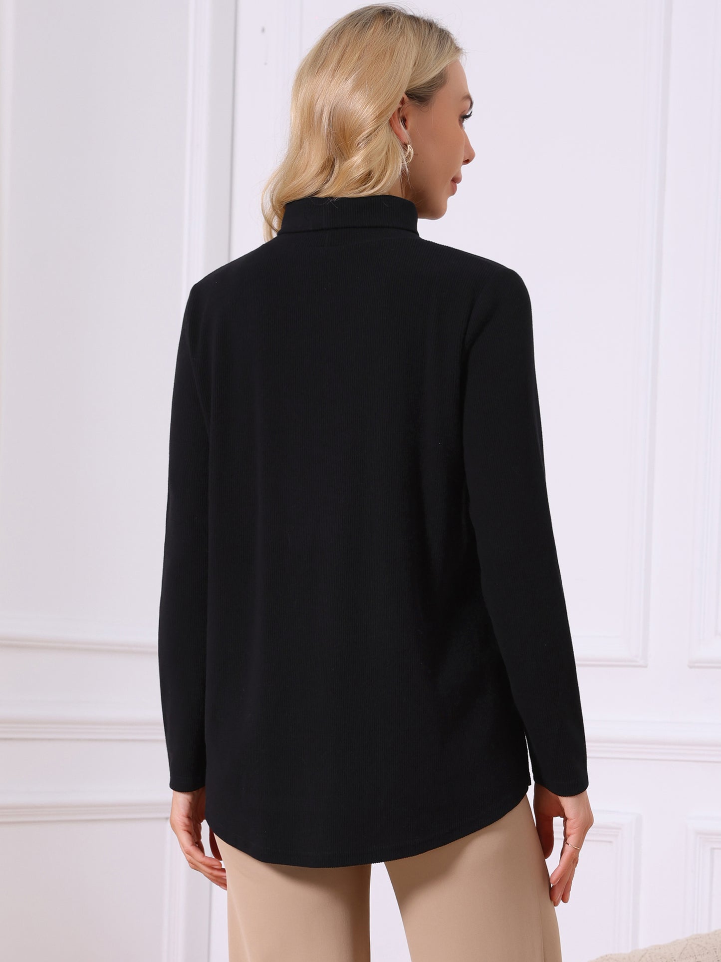 Women's Knit Pocket Pullover Turtleneck Fall Winter Long Sleeve Casual Sweater Tops