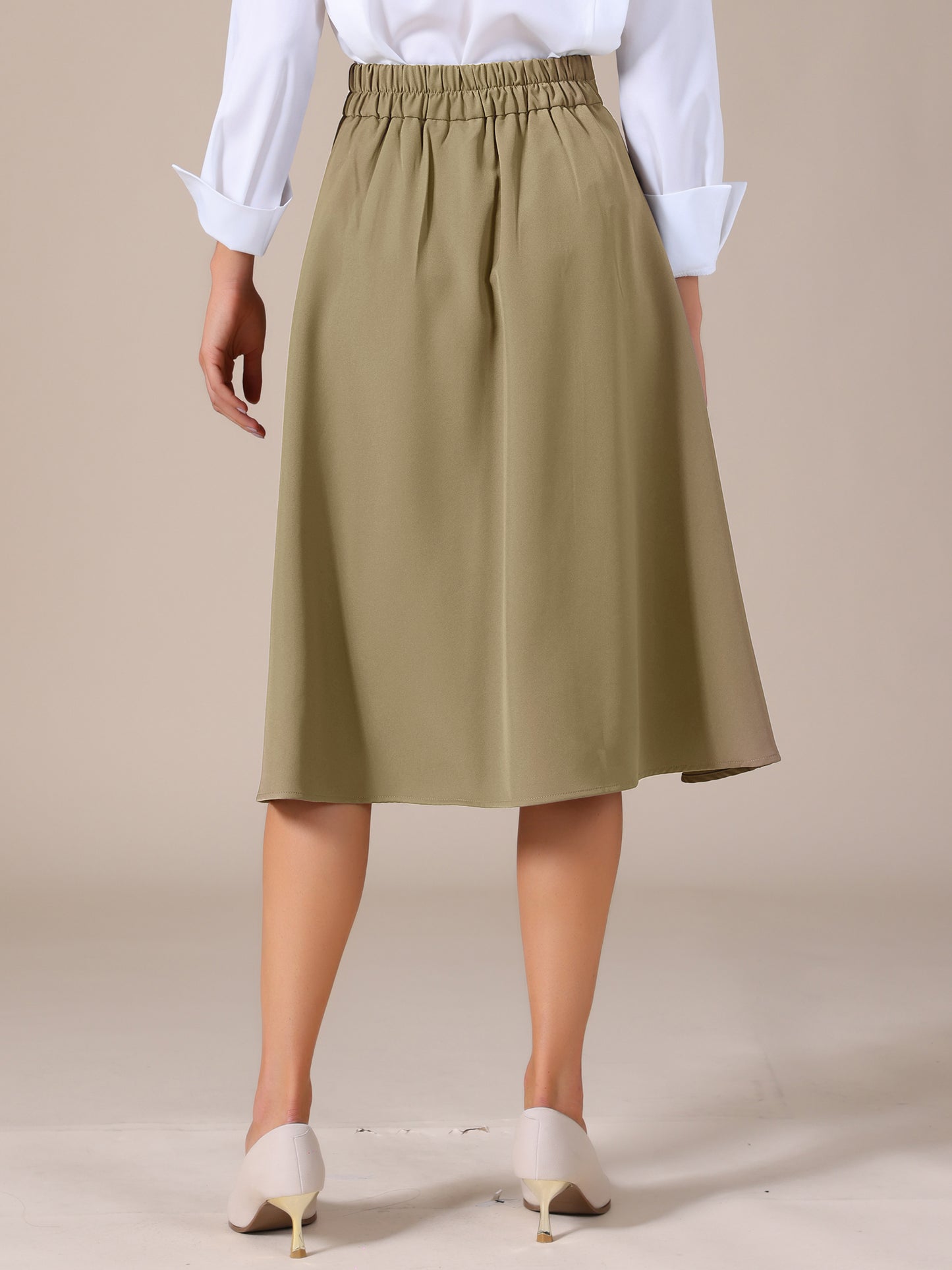 Women's High Waisted Flowy A-Line Casual Midi Skirt with Pockets
