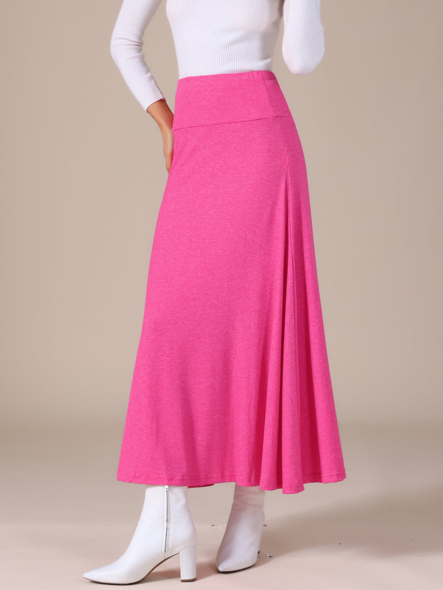 Women's High Waisted Solid Color Lightweight Flowy Flare Maxi Skirt