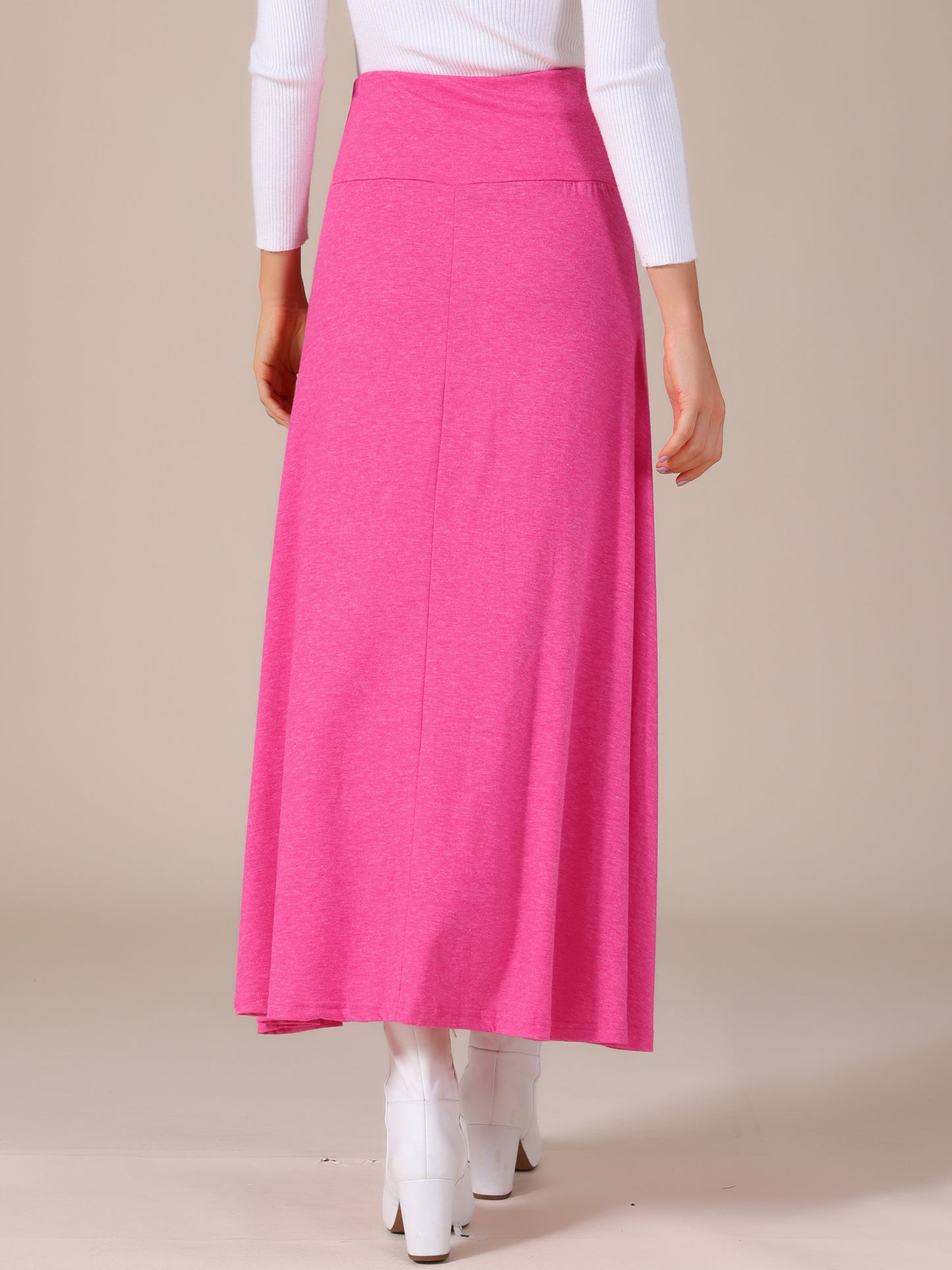 Women's High Waisted Solid Color Lightweight Flowy Flare Maxi Skirt
