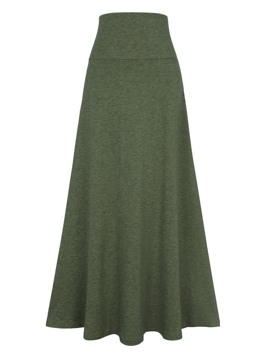 Falda larga acampanada, ligera, de talle alto y color liso para mujer