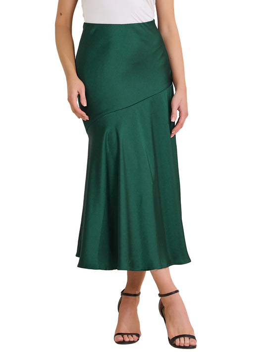 Women's High Waist Mermaid Satin Maxi Skirt