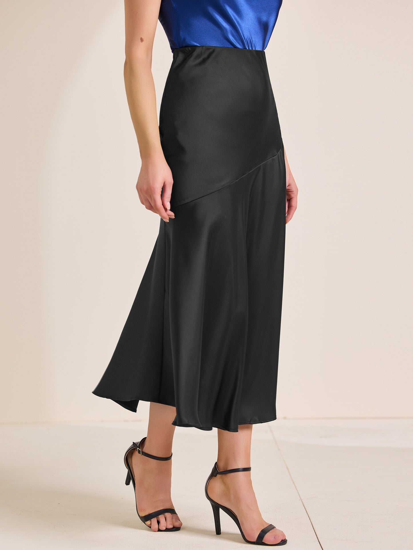 Women's High Waist Mermaid Satin Maxi Skirt