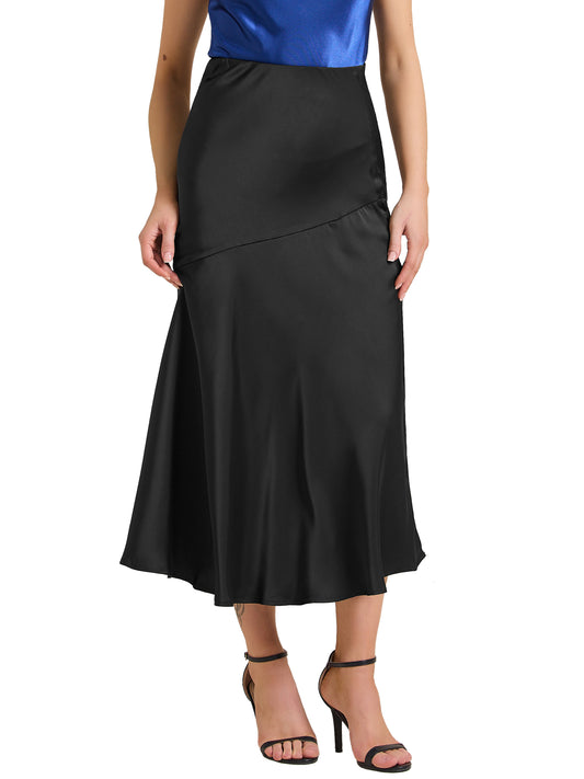 Women's High Waist Mermaid Satin Maxi Skirt