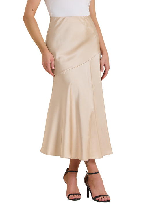 Women's High Waist Mermaid Satin Maxi Skirt