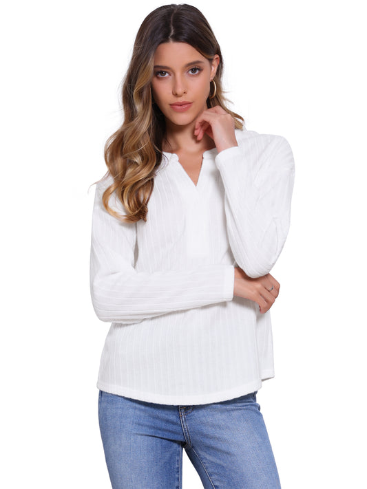 Women's Casual V Neck Knit Textured Blouses Long Sleeve Shirts Blouse