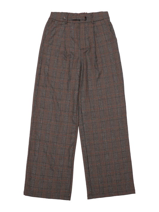 Pantalón de trabajo a cuadros vintage para mujer, pantalones largos rectos de pierna ancha con diseño de pata de gallo
