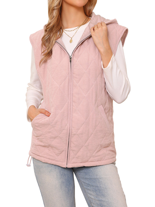 Women's Oversized Sleeveless Winter Gilet Quilted Zip Hoodie Puffer Vest