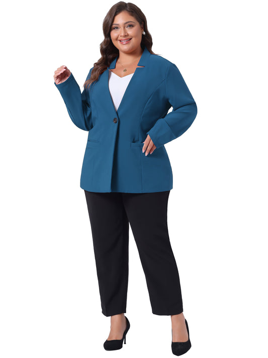 Women's Plus Size Button Long Sleeve Office Work Business Suit Blazer Jacket
