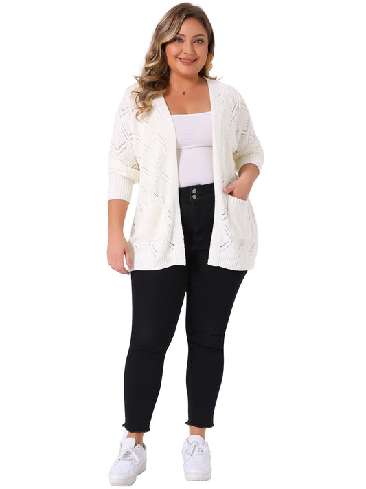 Women's Plus Size Open Front Long Sleeve with Pockets Knit Cardigans
