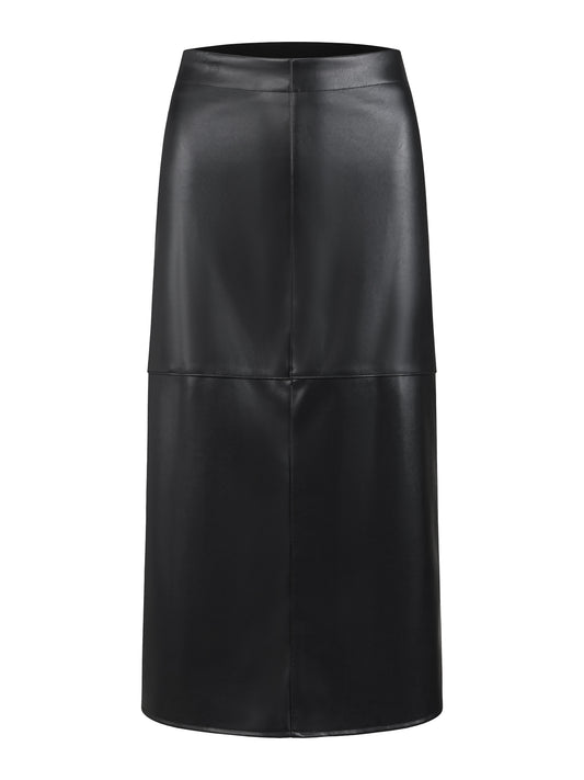 Women's Faux Leather PU High Waist Business Casual Knee Length Skirt