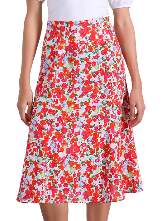 Women's Floral Midi Skirt Peasant Elastic Waist A-Line Ditsy Printed Skirts