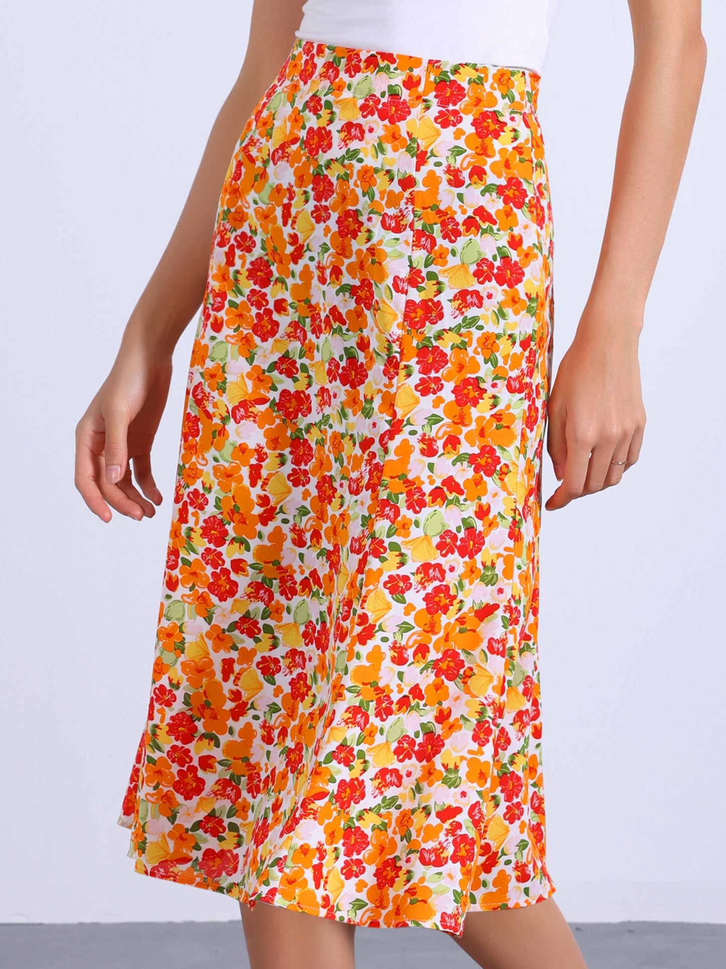 Women's Floral Midi Skirt Peasant Elastic Waist A-Line Ditsy Printed Skirts