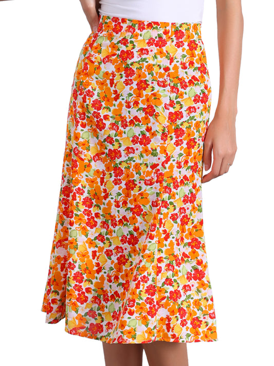 Women's Floral Midi Skirt Peasant Elastic Waist A-Line Ditsy Printed Skirts