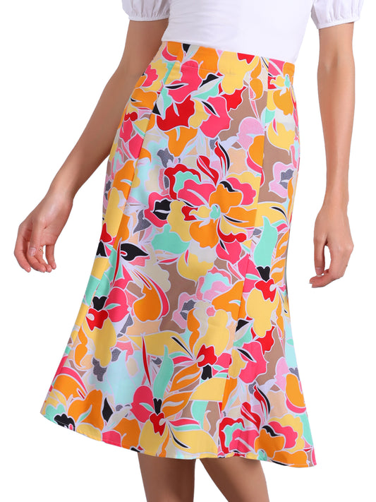 Women's Floral Midi Skirt Peasant Elastic Waist A-Line Ditsy Printed Skirts