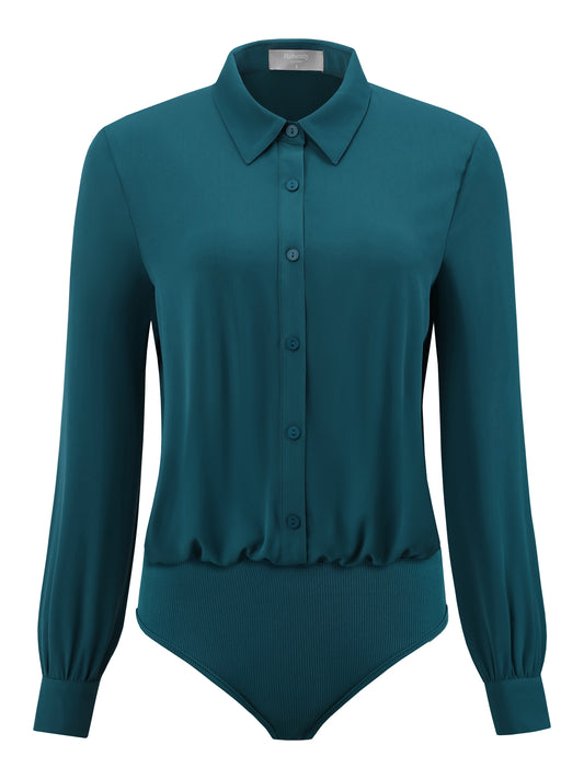 Women's Long Sleeve Bodysuits Work Button Up Shirt Top