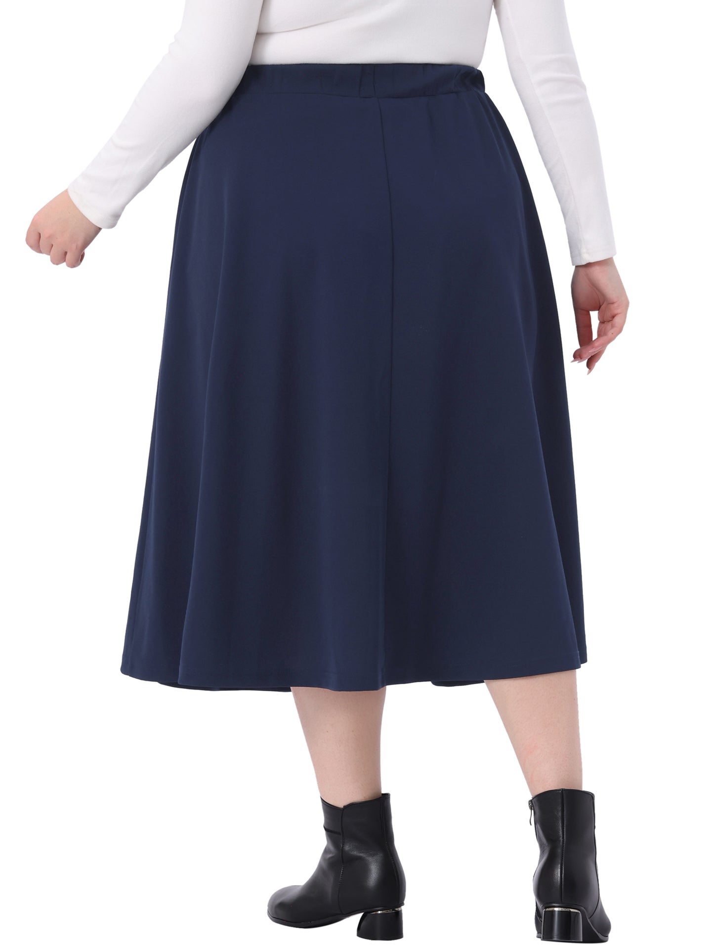 Women Plus Size Midi Skirt Elastic High Waisted Casual Flowy A Line Skirts with Pockets