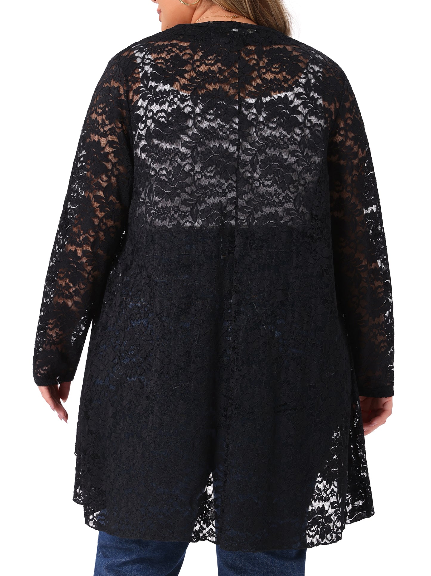 Women Plus Size Cardigans Open Front Long Sleeve Lightweight Sheer Crochet Lace Cover Up