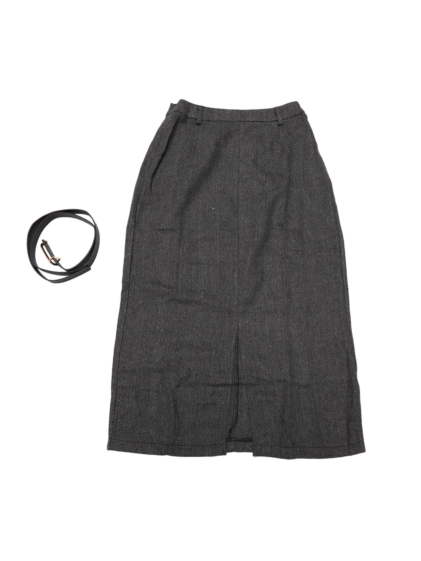 Women Fall Winter High Waisted Work Office Midi Pencil Skirt with Belt