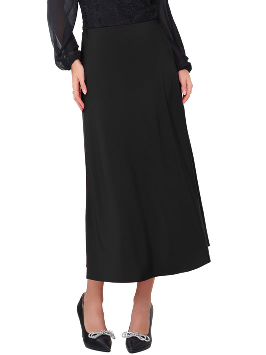 Women's Satin High Waist A-Lined Evening Cocktail Mermaid Maxi Skirt