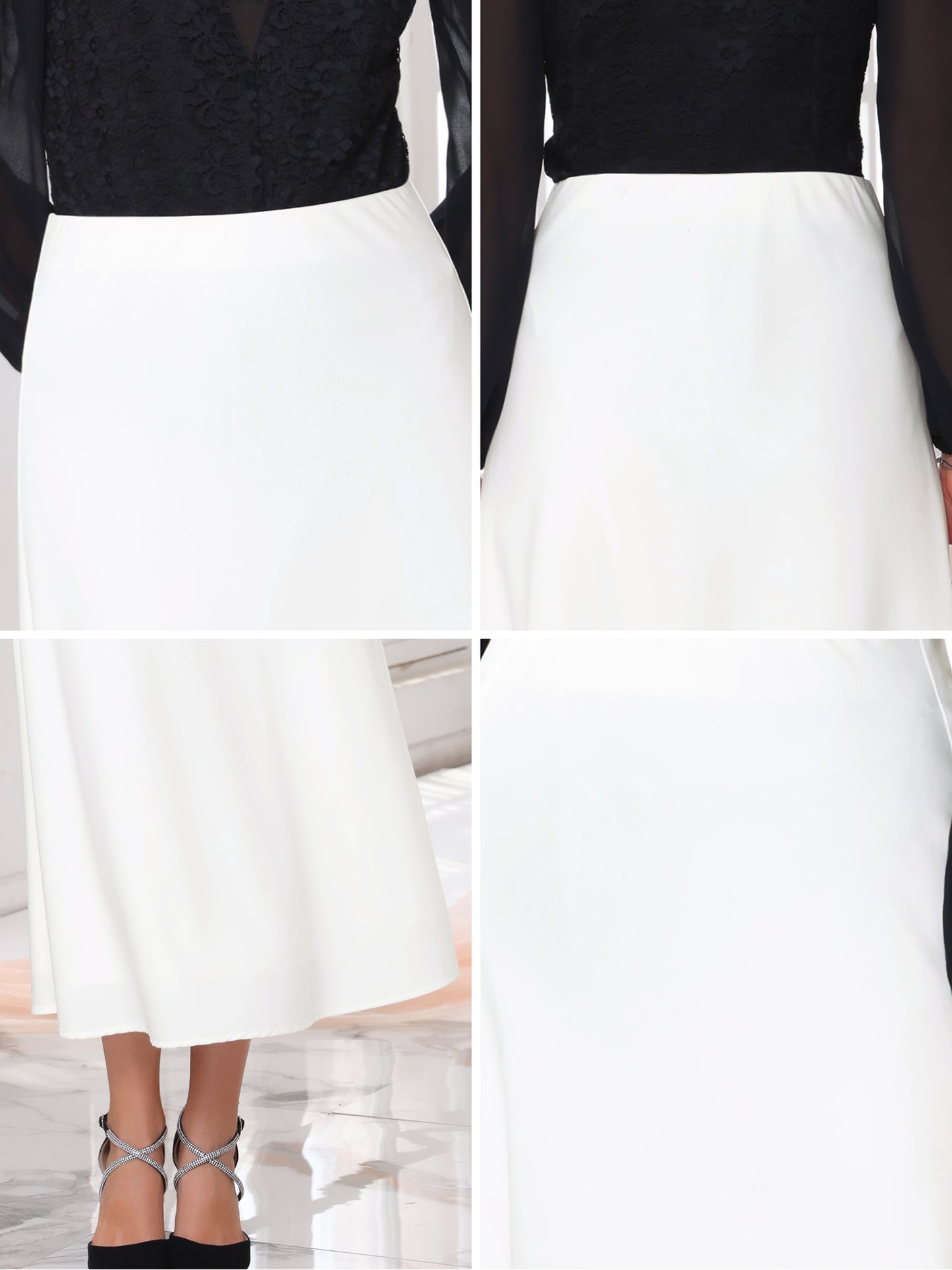 Women's Satin High Waist A-Lined Evening Cocktail Mermaid Maxi Skirt