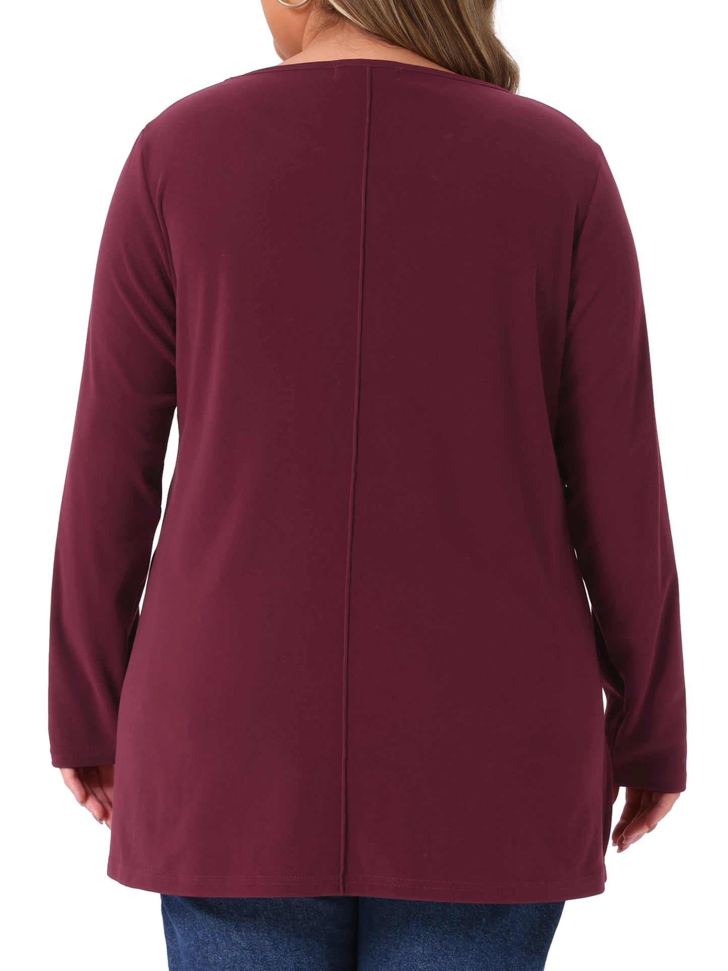 Women Plus Size T-Shirt Crew Neck High Low Hem Long Sleeve Side Slit Blouse Top