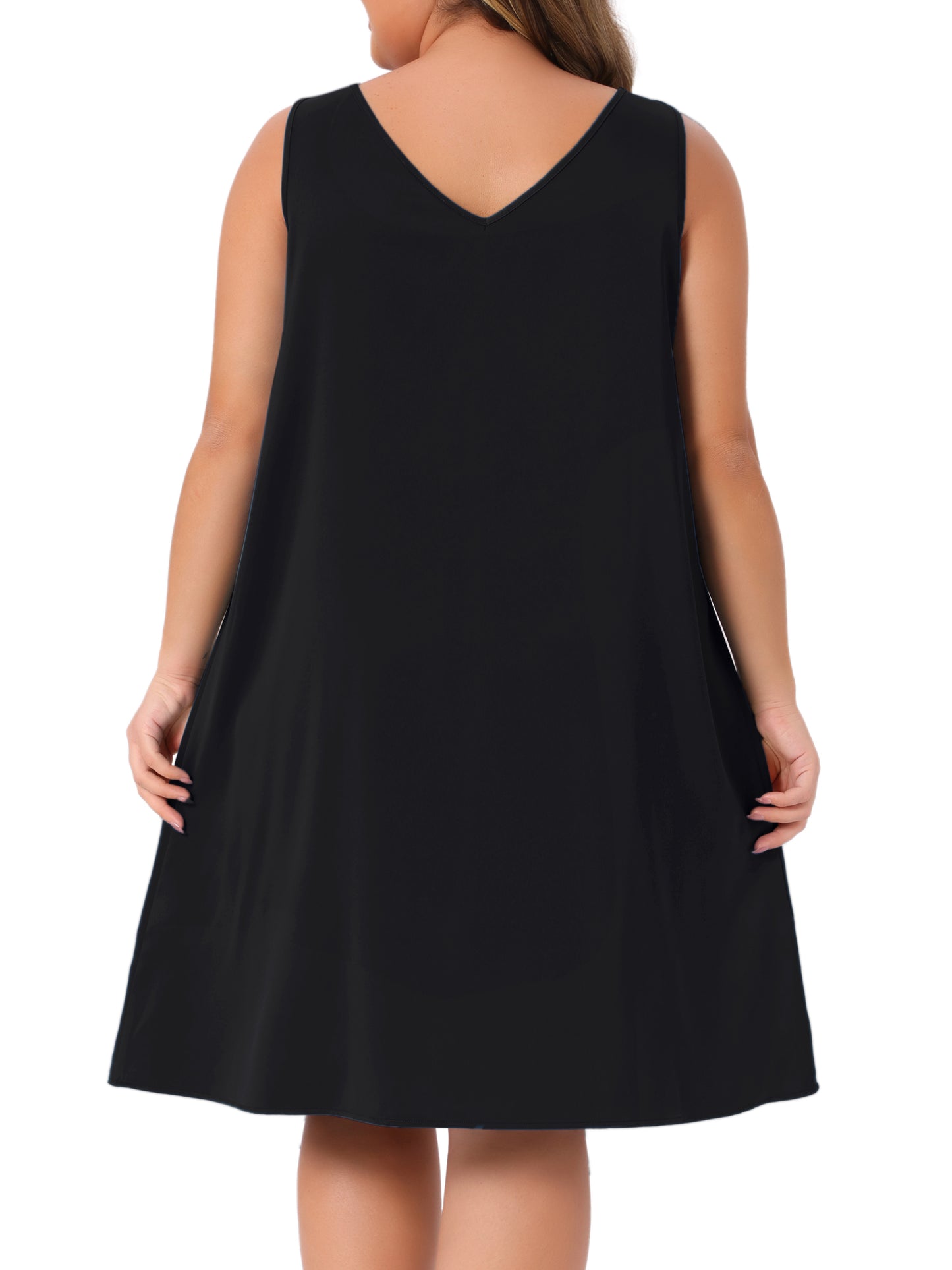Women Plus Size Satin Nightgown V Neck Sleeveless Pleated Sleep Nightshirt Tank Nightdress