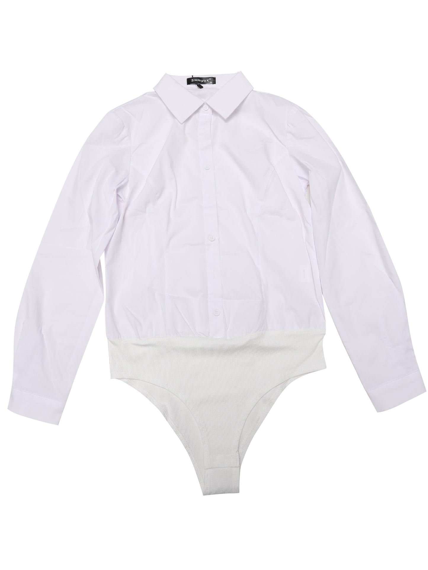 Body con camisa abotonada para mujer, de manga larga, tipo leotardo, para trabajo de negocios, con cuello
