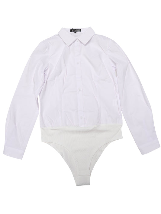 Women's Button Down Shirt Bodysuit Long Sleeve Leotard Shirts Business Work Collared Top