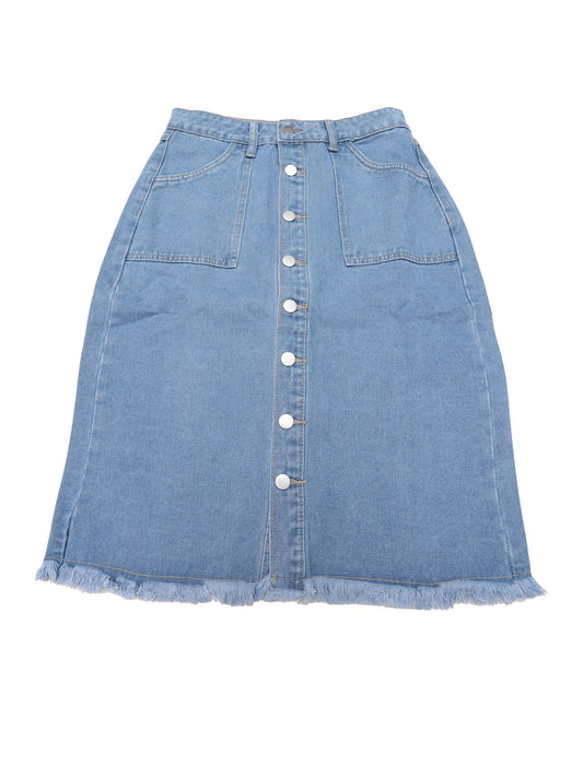 Women's Button Down Summer Casual H-Line Knee Length Denim Skirt