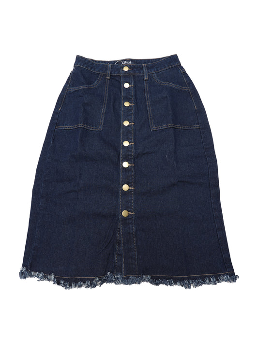 Women's Button Down Summer Casual H-Line Knee Length Denim Skirt