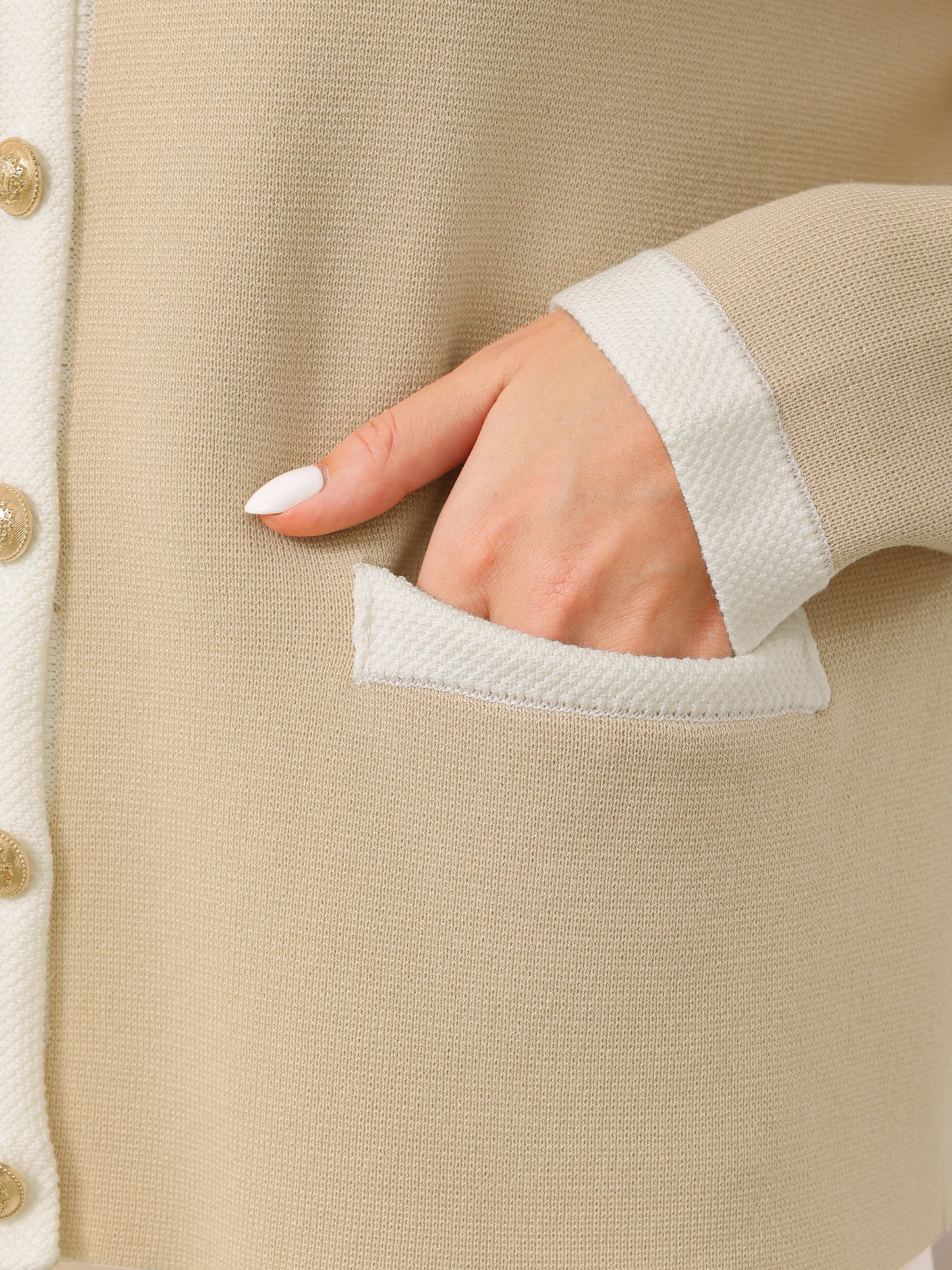 Women's Button Down Cardigan Sweater Crewneck Contrast Trim Long Sleeve Knit Ribbed Jacket