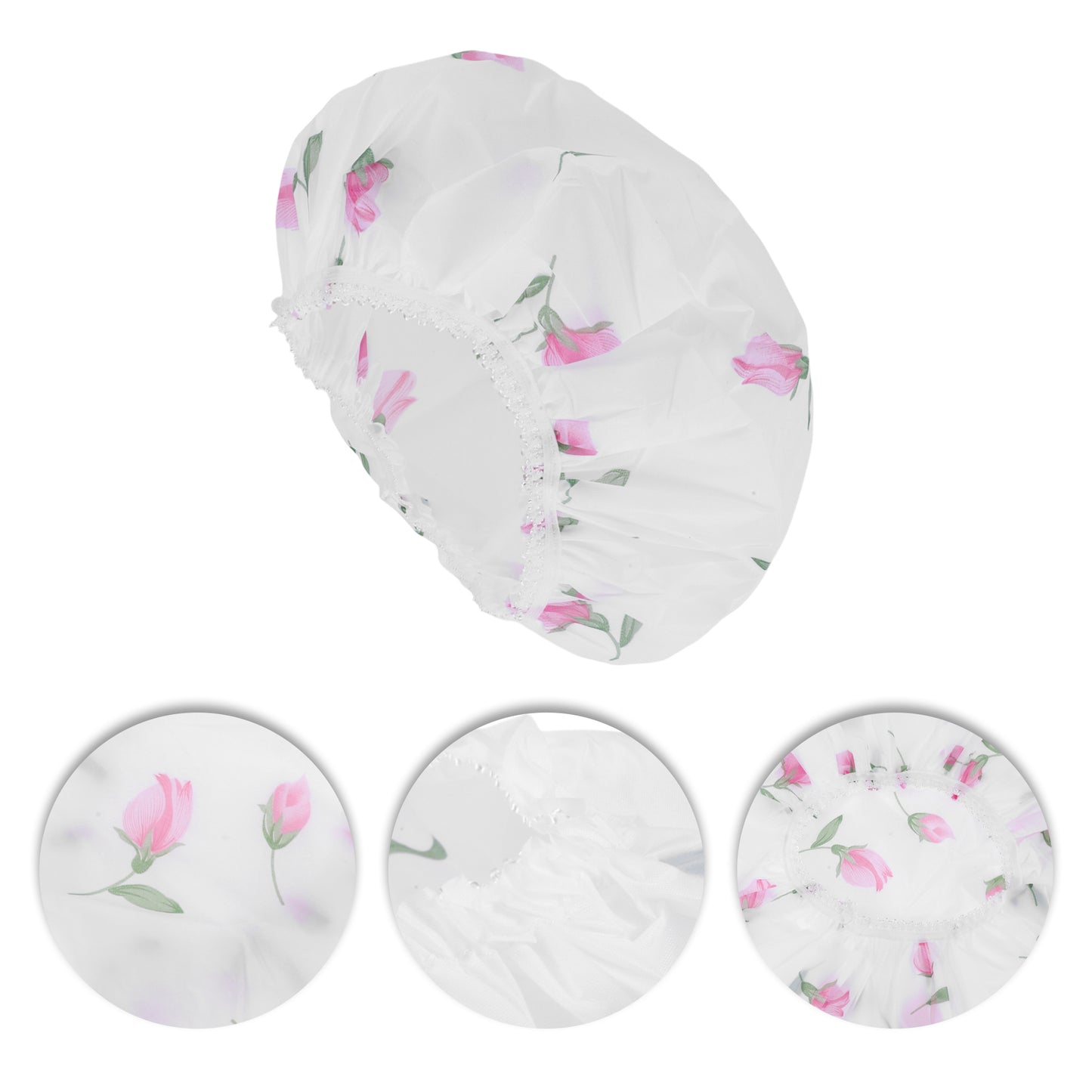 3 Pcs Flower Single Layer Shower Cap for Bathroom White Pink